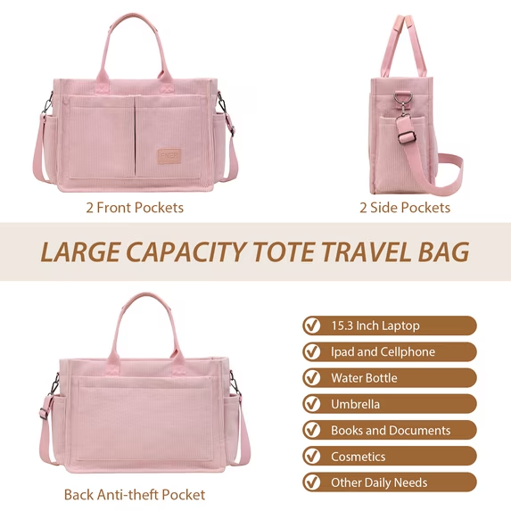 Mkoba wa Bega wa Corduroy wa Wanawake – Mkoba wa Kawaida wa Crossbody na Tote