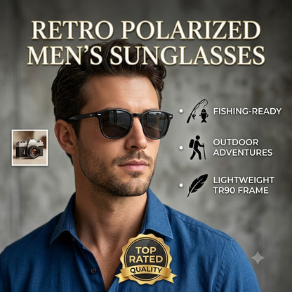 Miwani ya Jua ya Wanaume ya Retro yenye Lenzi za Polarized – Fremu Nyepesi ya TR90 kwa Uvuvi na Shughuli za Nje