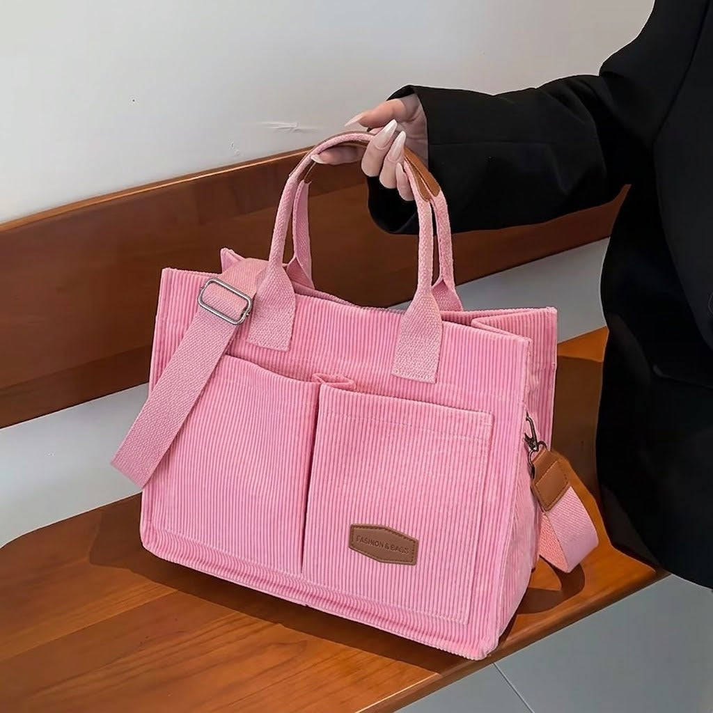Mkoba wa Bega wa Corduroy wa Wanawake – Mkoba wa Kawaida wa Crossbody na Tote