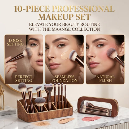 Seti ya Vipodozi vya Kitaalamu Vipande 10 – Foundation, Blush, Loose Powder na Brashi za Vipodozi