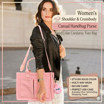 Mkoba wa Bega wa Corduroy wa Wanawake – Mkoba wa Kawaida wa Crossbody na Tote