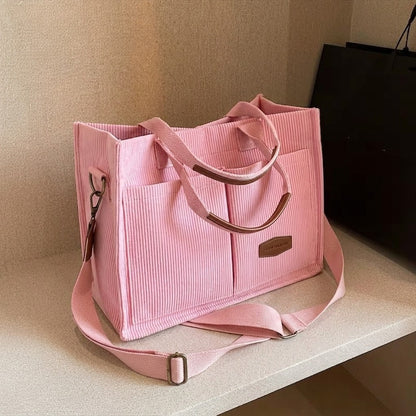 Mkoba wa Bega wa Corduroy wa Wanawake – Mkoba wa Kawaida wa Crossbody na Tote