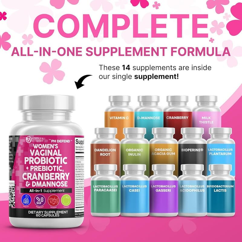 Vidonge vya Probiotic na Prebiotic vya Wanawake vya Mimea – Mchanganyiko wa Cranberry na D-Mannose
