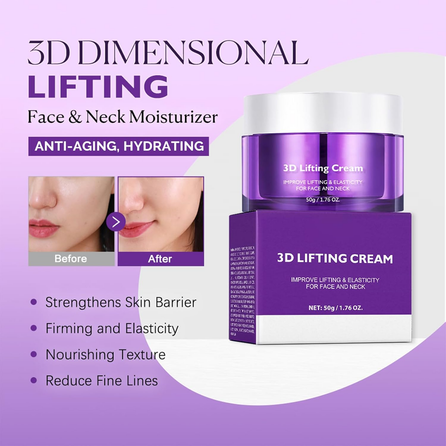 Krimu ya Kukaza Ngozi ya Korea ya 3D – Krimu ya Uso yenye Peptide Complex na Unyevu