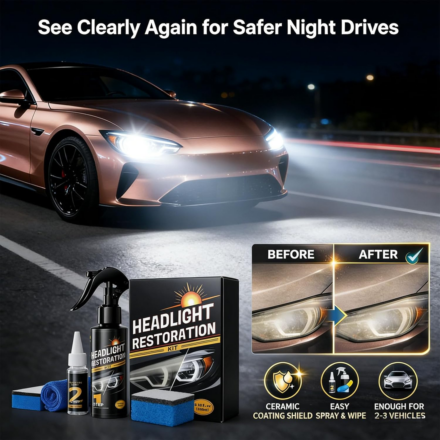 Nano Wax Headlight Restoration Agent – Professional Car Lens Repair Polish