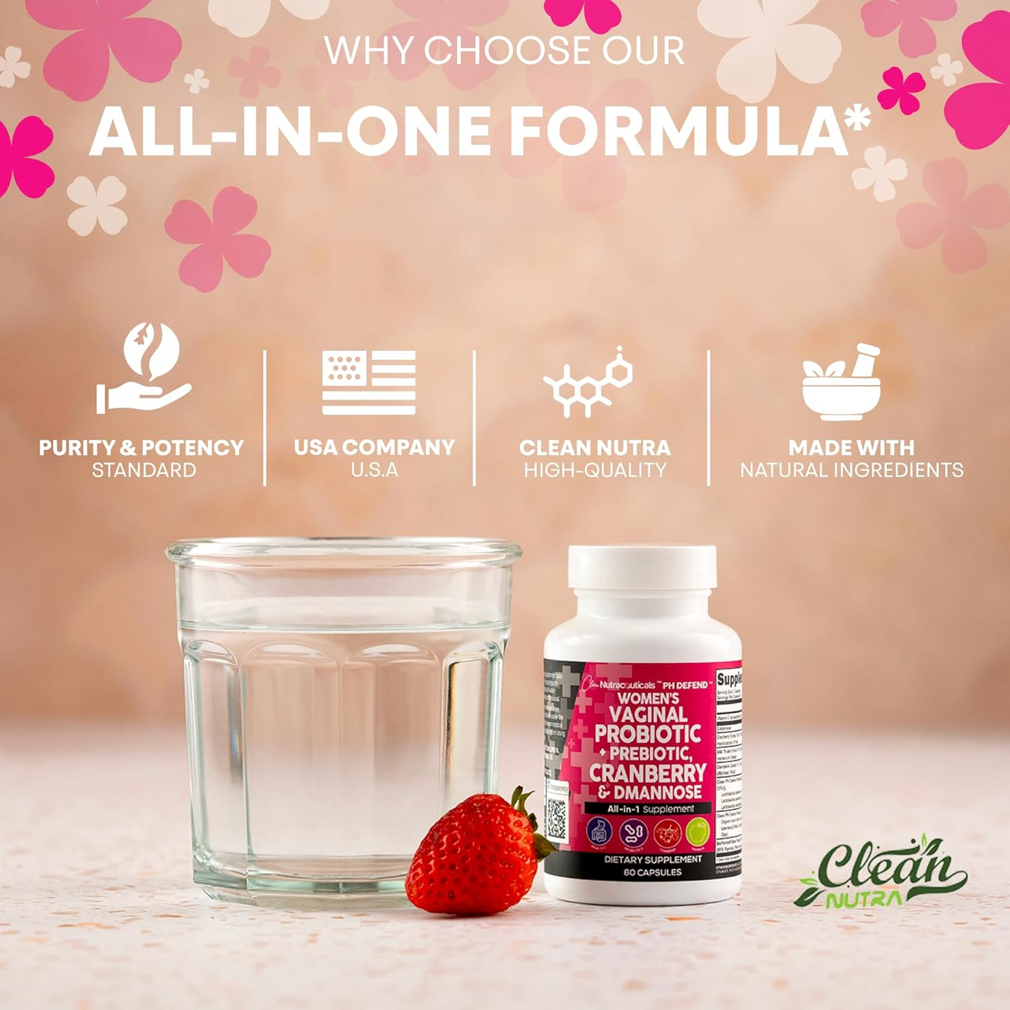 Vidonge vya Probiotic na Prebiotic vya Wanawake vya Mimea – Mchanganyiko wa Cranberry na D-Mannose