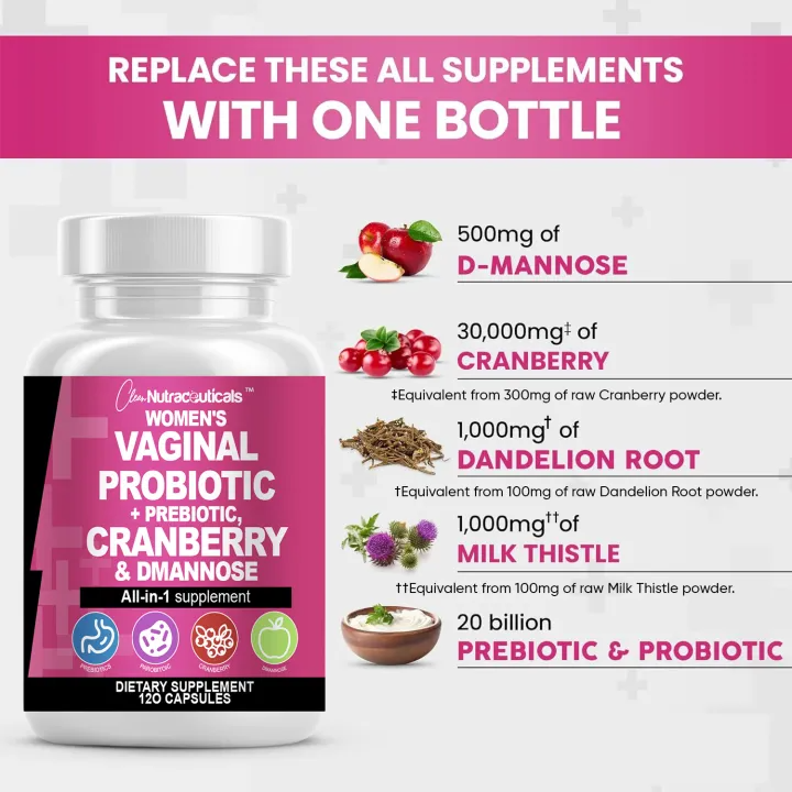 Vidonge vya Probiotic na Prebiotic vya Wanawake vya Mimea – Mchanganyiko wa Cranberry na D-Mannose