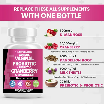 Vidonge vya Probiotic na Prebiotic vya Wanawake vya Mimea – Mchanganyiko wa Cranberry na D-Mannose