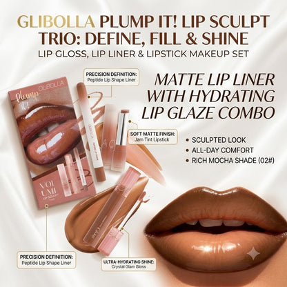Seti ya Vipodozi vya Midomo: Lip Gloss, Lip Liner na Lipstick – Matte Lip Liner na Lip Glaze ya Kulainisha