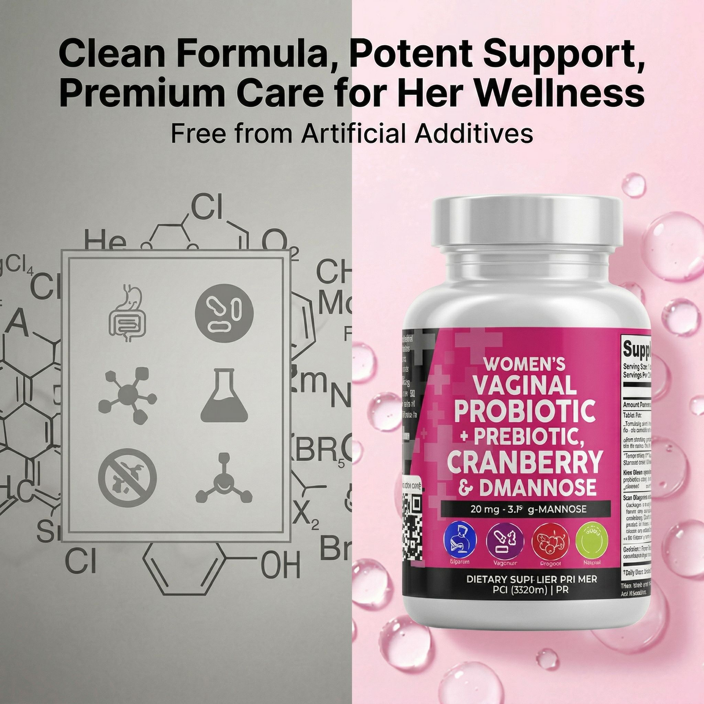 Vidonge vya Probiotic na Prebiotic vya Wanawake vya Mimea – Mchanganyiko wa Cranberry na D-Mannose