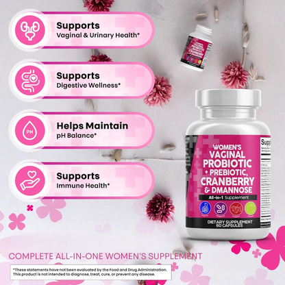 Vidonge vya Probiotic na Prebiotic vya Wanawake vya Mimea – Mchanganyiko wa Cranberry na D-Mannose