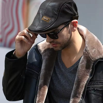 Men’s Retro Leather Beret – Timeless Style & Comfort
